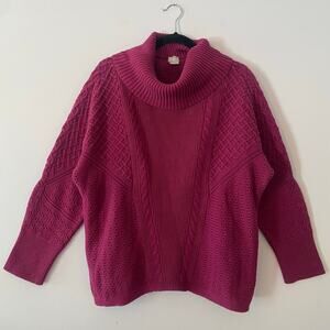 Chico's Magenta Purple Cableknit Turtleneck Sweater Cotton Cottagecore 3 / XL